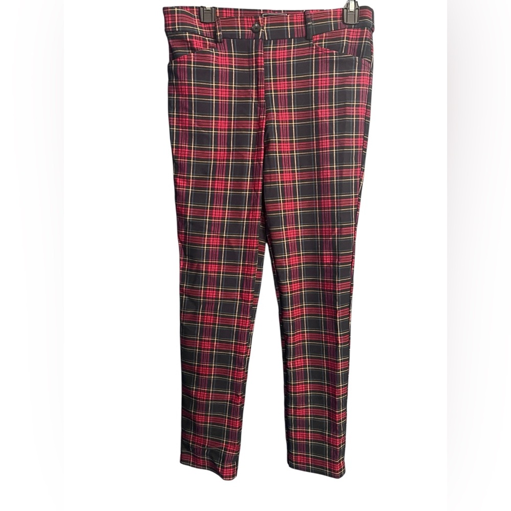 HAVE Los Angeles Tartan Red Plaid Pants Juniors L/G Tapered Stretch Academia